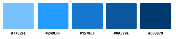 a five color guide to the colors in the Ocean color scheme, with accompanying hex codes