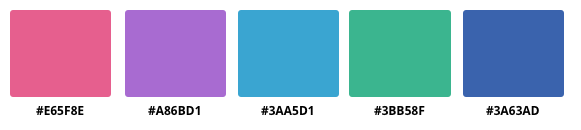 a five color guide to the colors in the Parachute color scheme, with accompanying hex codes