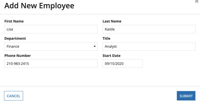 /SAIL Recipes Show Calculated Columns Add New Employee