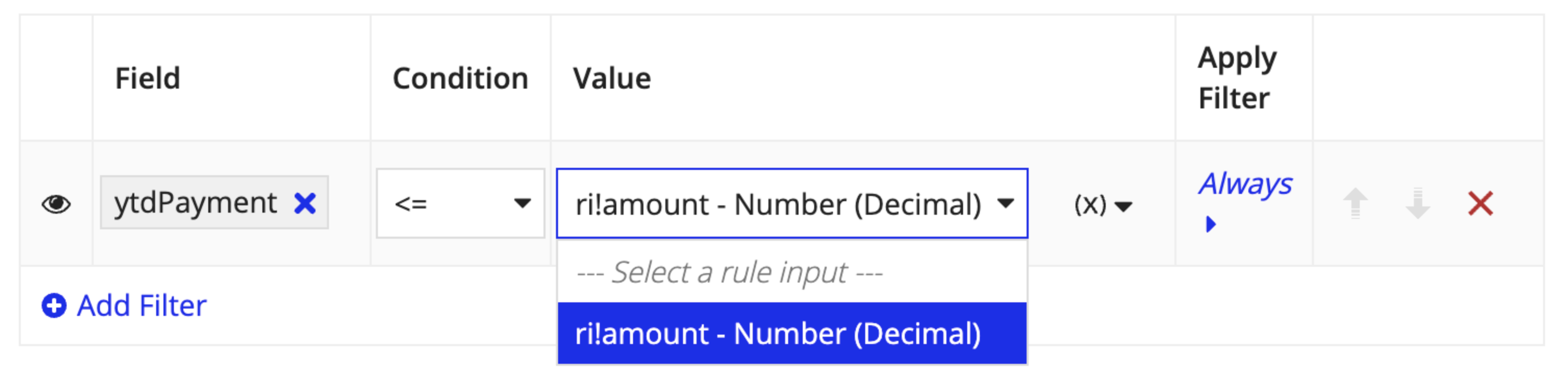 Rule input as field value