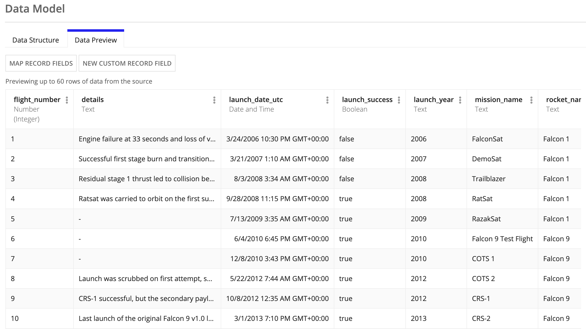 Record Data Preview