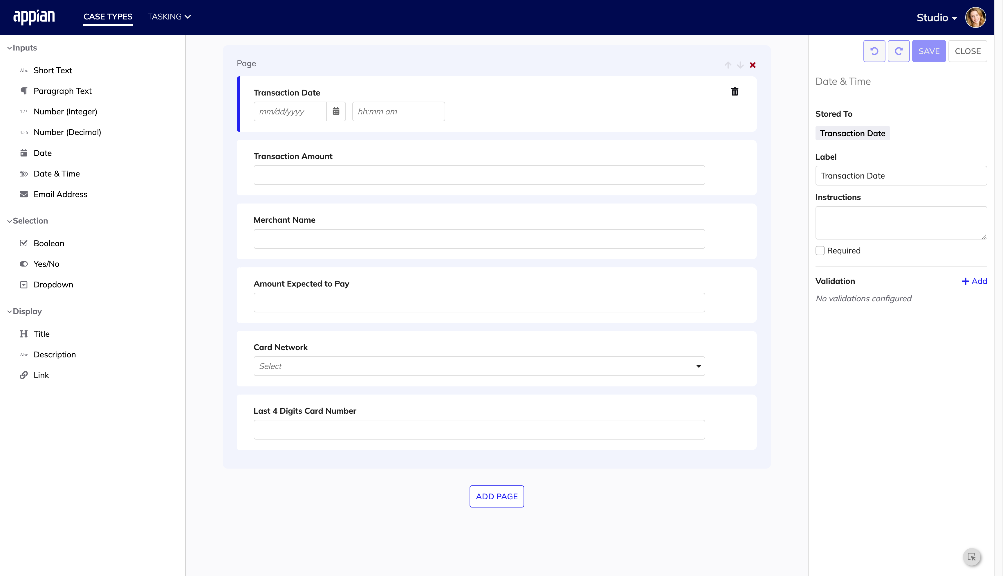 screenshot of the form builder in a case type