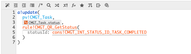 screenshot showing the expression for updating task status relationship