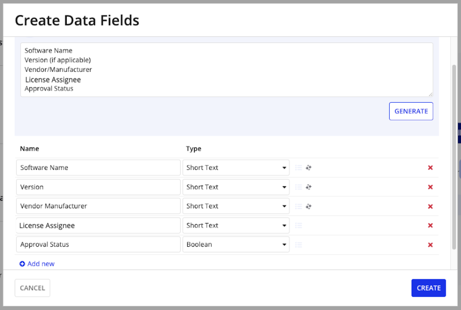 screenshot of adding data fields in the case type