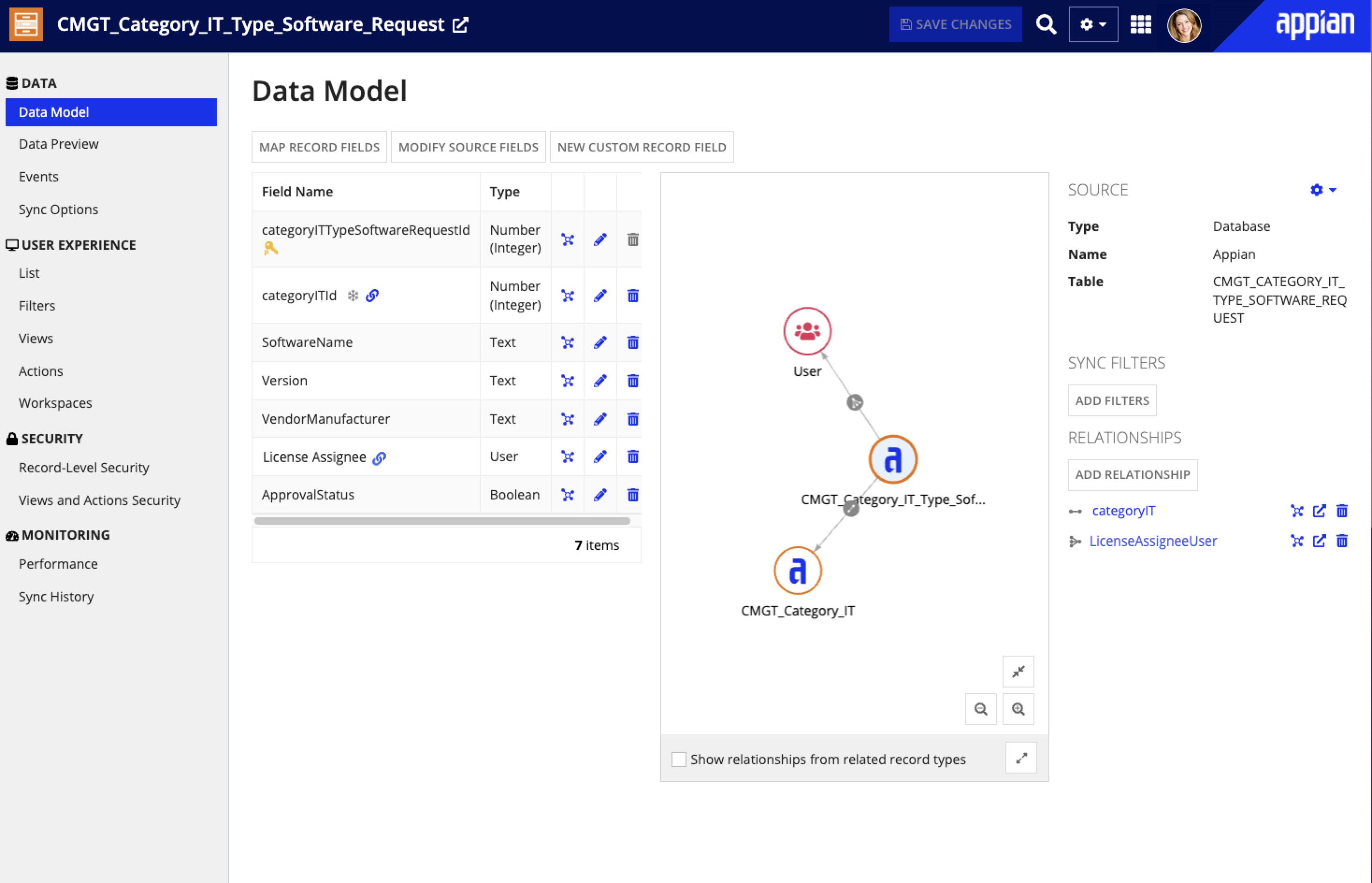 screenshot showing the new relationship set up for the record type