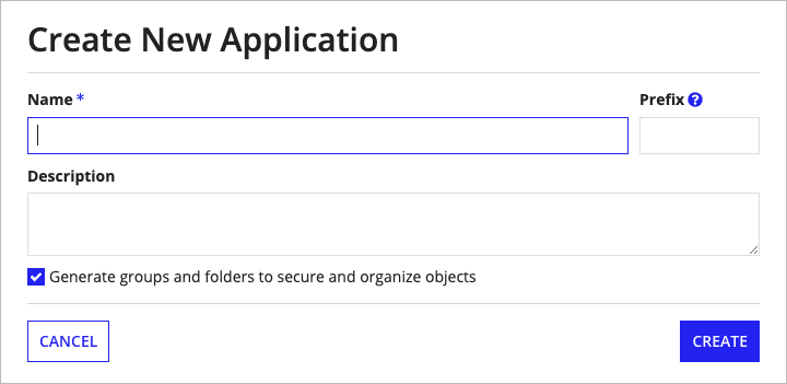 screenshot of the Create New Application dialog