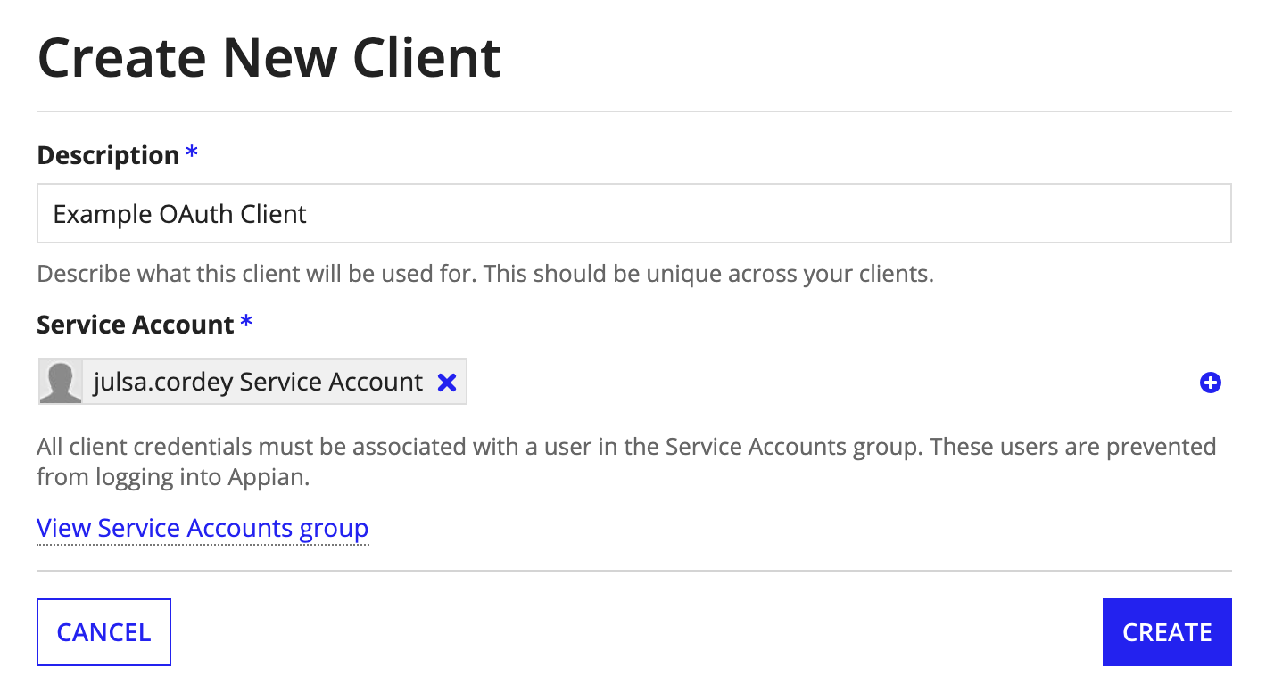 screenshot of the create new OAuth dialog