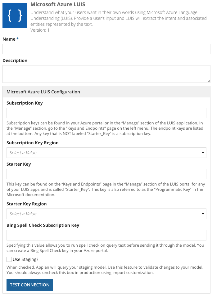 screenshot of the LUIS connected system object