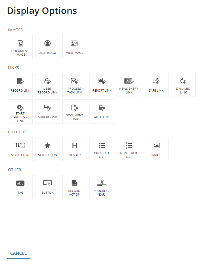 Grid column display options dialog