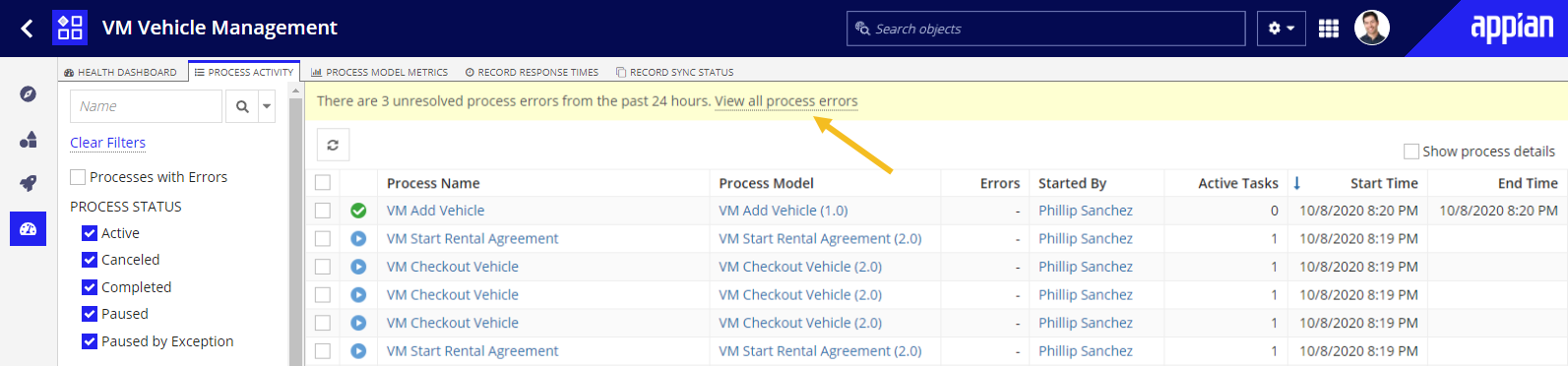 /monitoring process activity unresolved errors