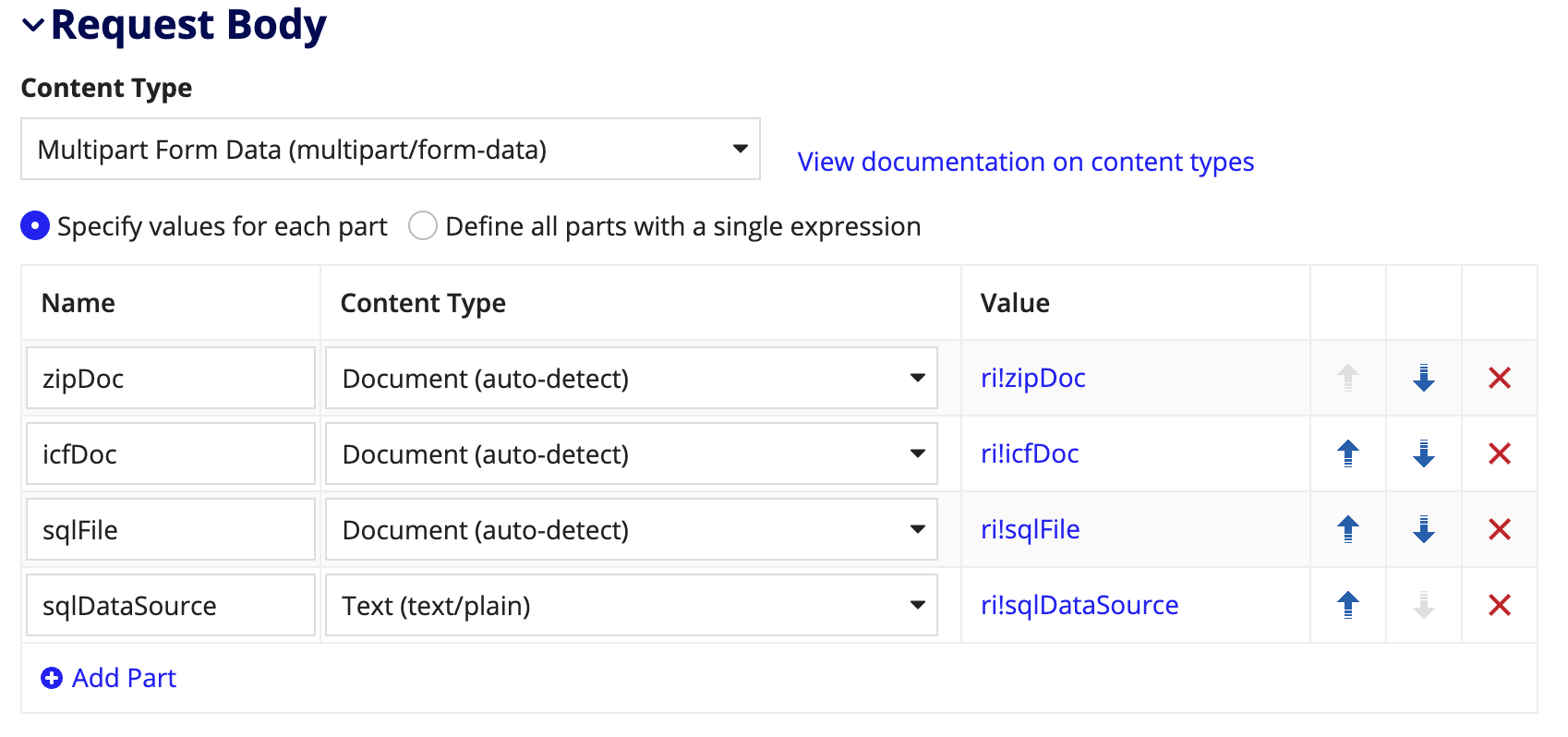 Multipart Form Data Specify Values