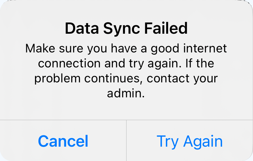 offline data sync error message