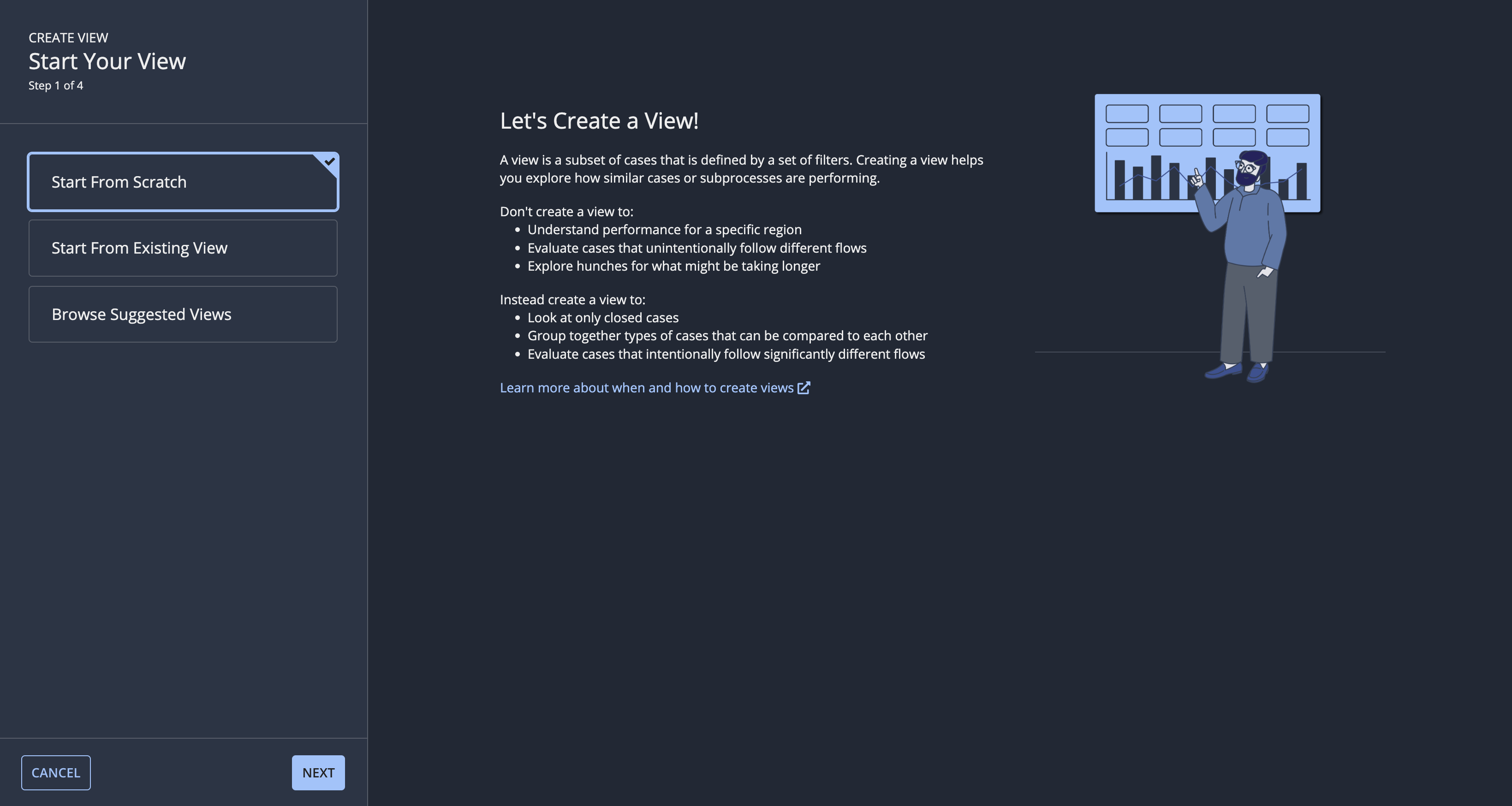 Start Your View step in the Create View workflow