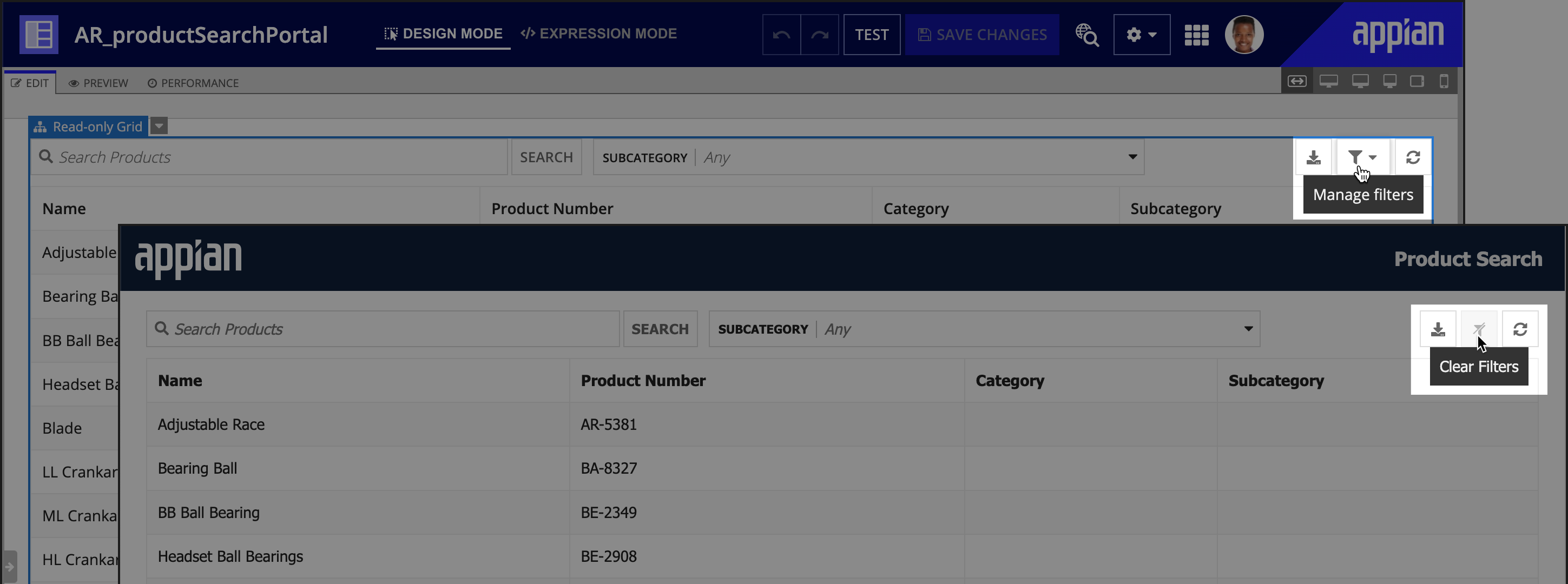 filters in read only grid filters