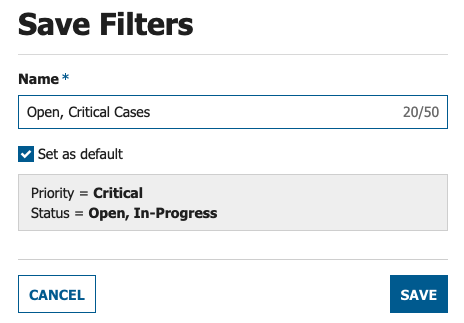 Save Filters Dialog