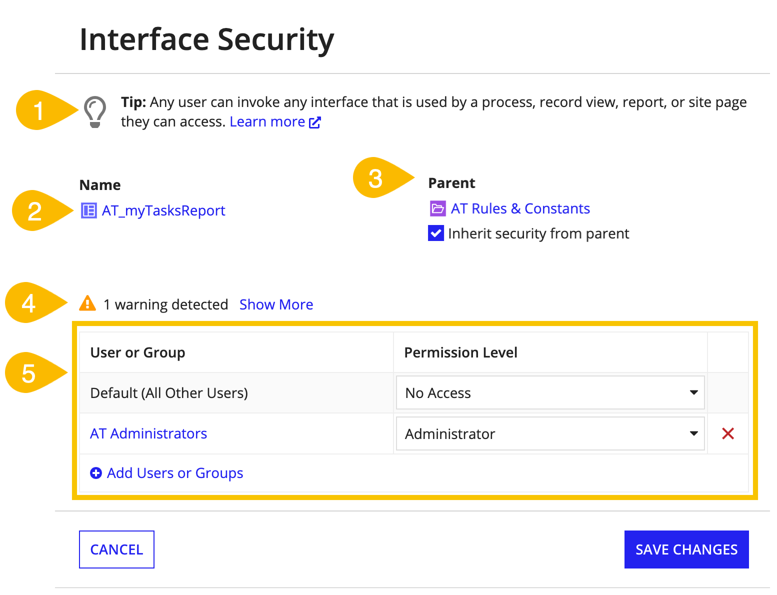 /security dialog annotated parts