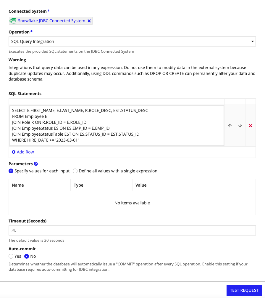 A SQL READ statement with a static query.