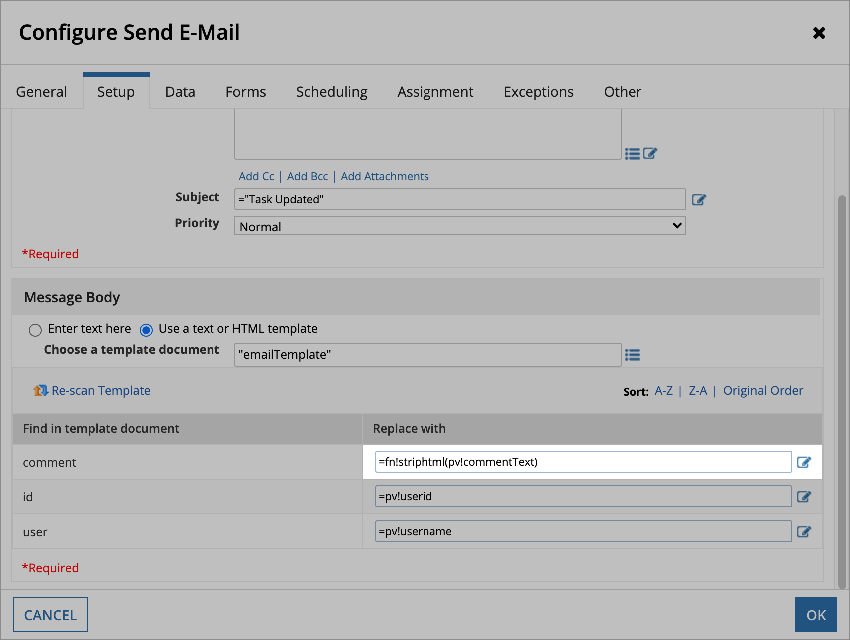 strip html from process variable