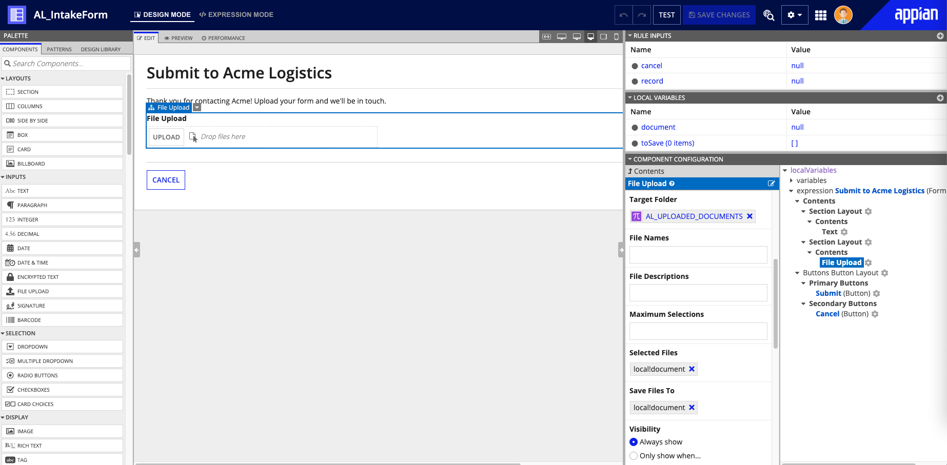 Configure the start form