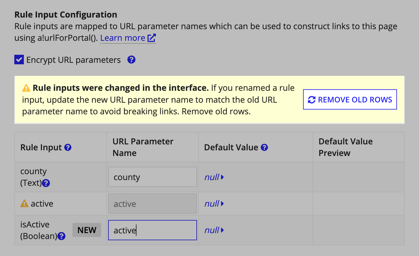 remove old rule input button