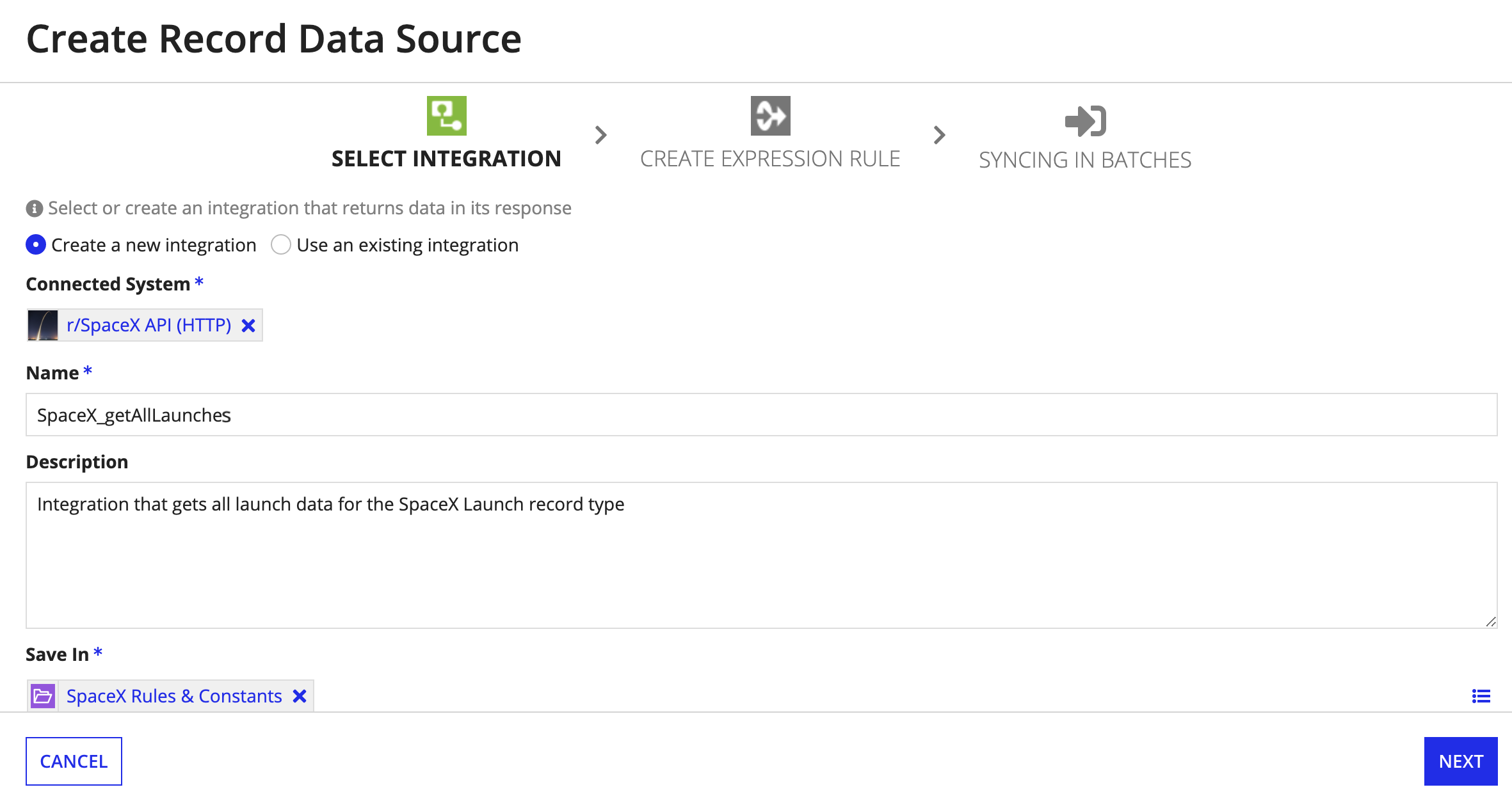 Create integration for r/SpaceX API connected system