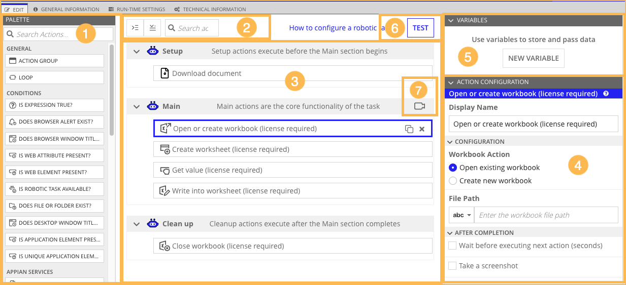 Example of the robotic task definition