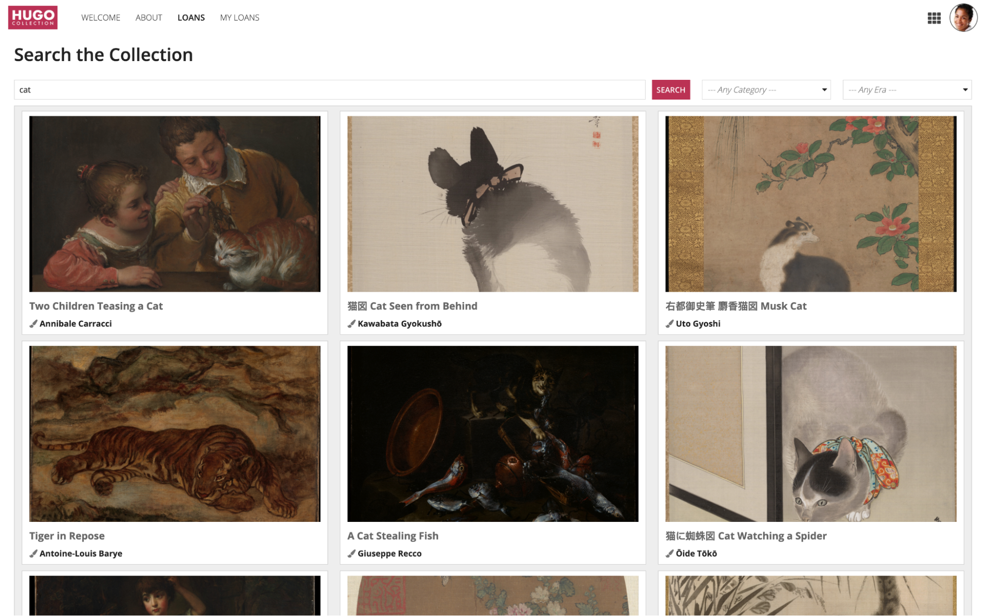 screenshot showing an image gallery page with a standard page title