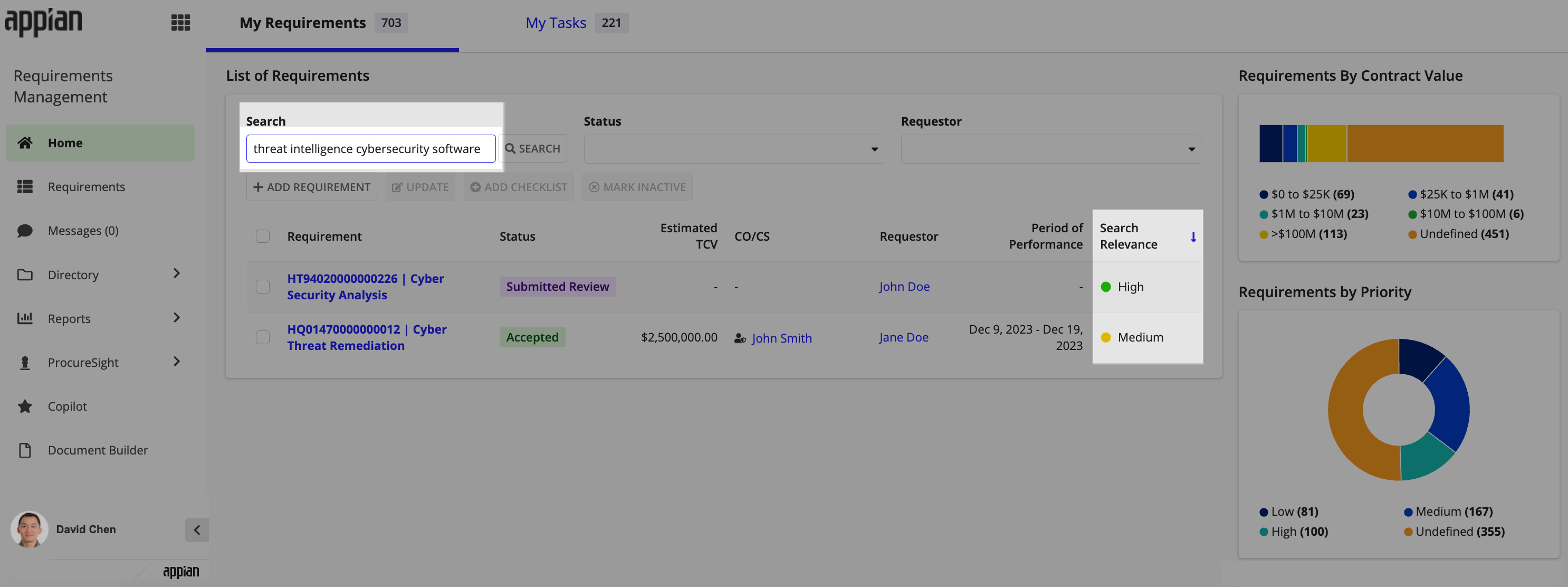 Home page showing results based on AI semantic search, along with search relevancy. 