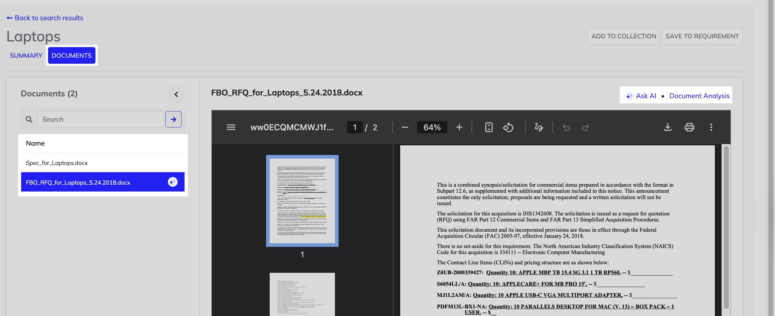 ProcureSight AI Copilot with a procurement document for quick insights.