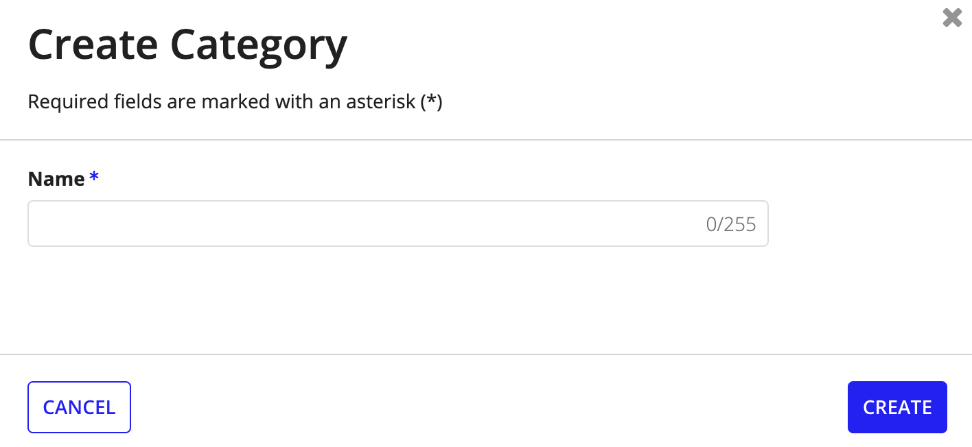 Create Category wizard, Name field.