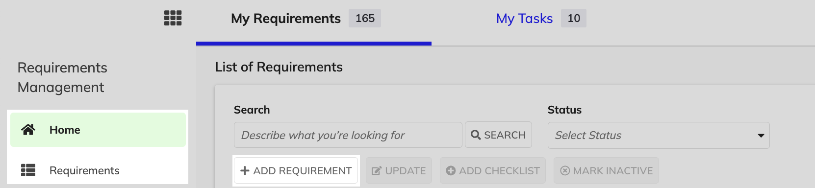 Appian My Requirements screen with the highlighted Add Requirement button.