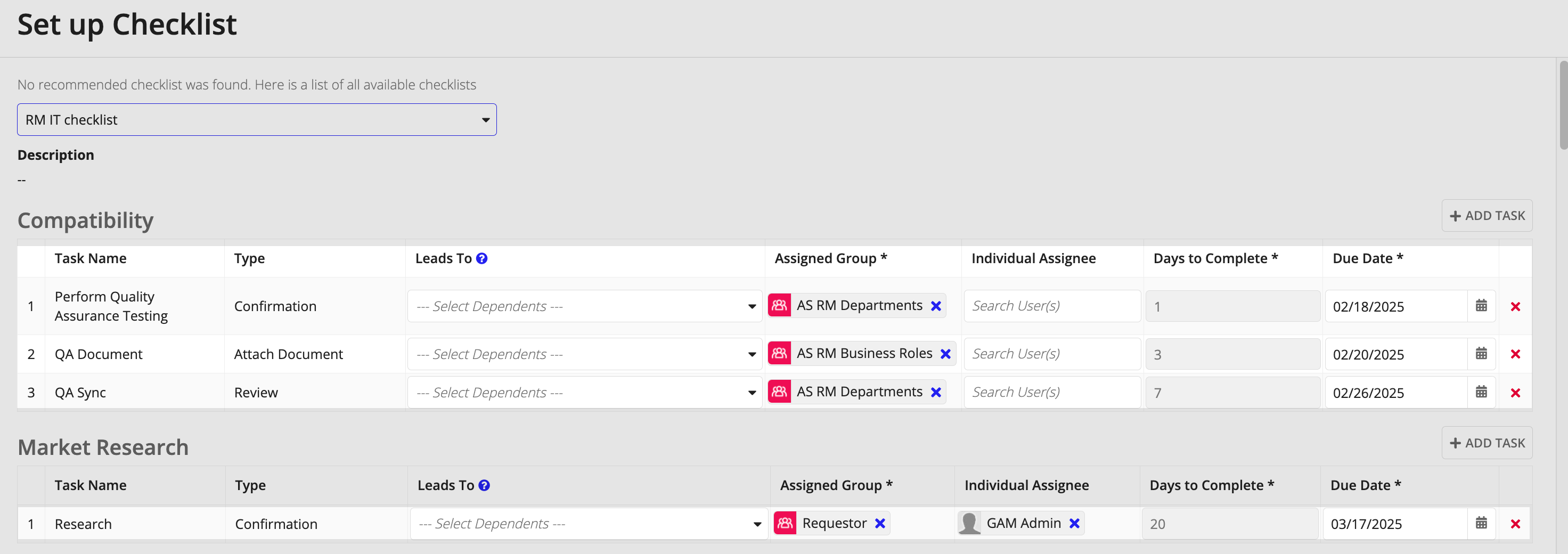 Set up Checklist wizard auto-populated with pre-configured tasks.