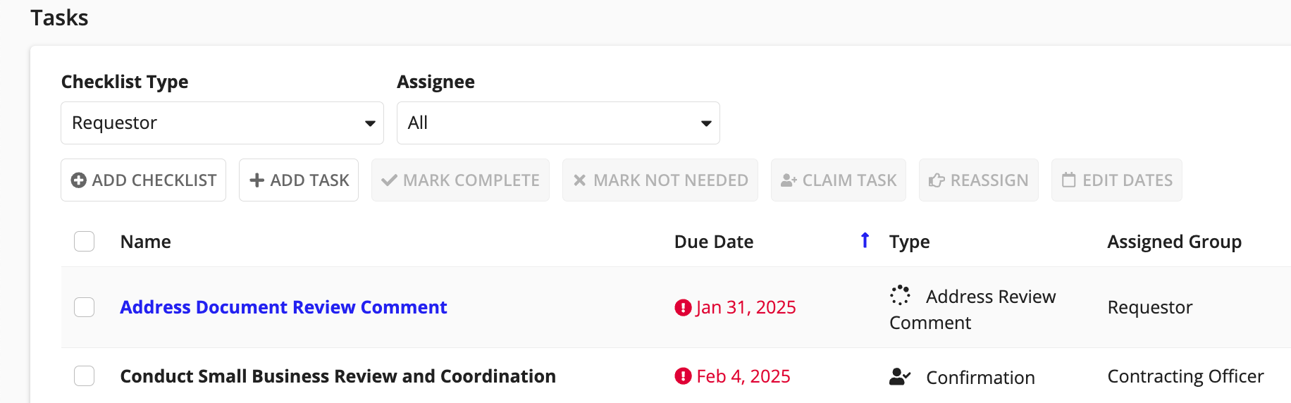 view created checklist tasks