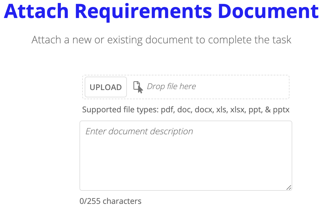 Document upload interface for the 'Attach Document' task type.