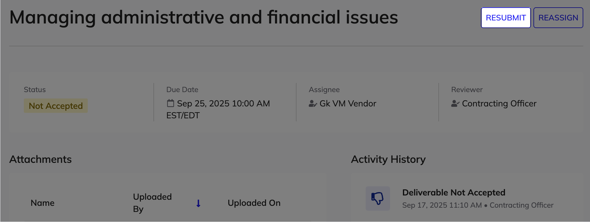 Resubmit button for a deliverable