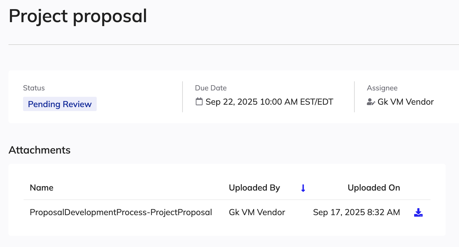 Status and uploaded files of a deliverable