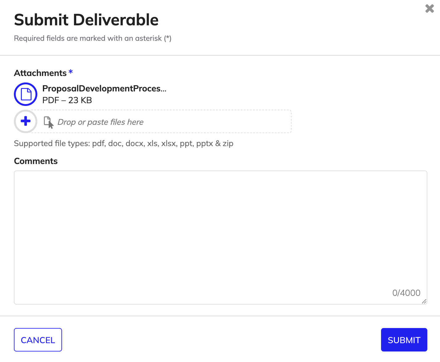 Submit files for a deliverable