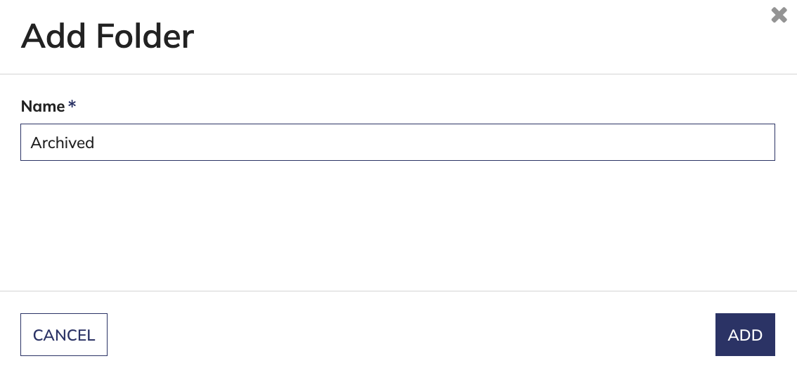 Dialog to enter folder name and add new contract file folder.