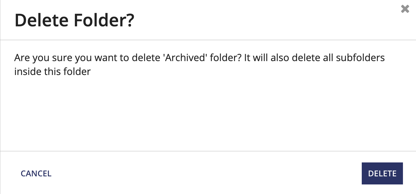 Delete confirmation dialog for removing a folder.