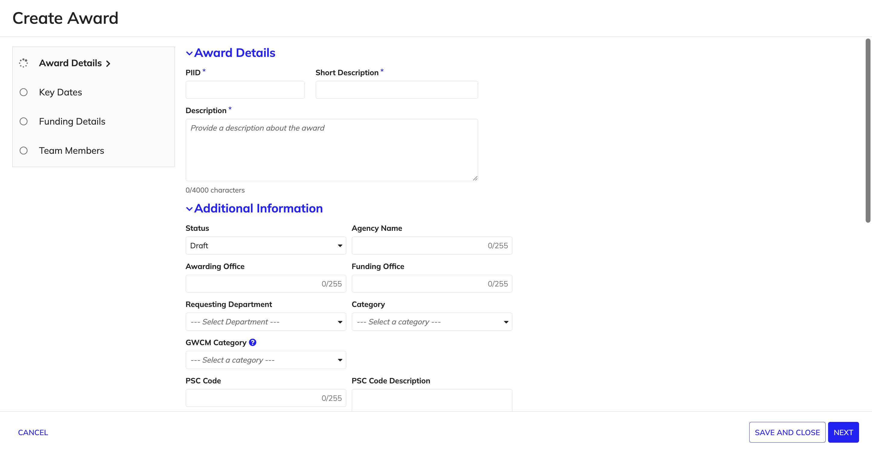 Guided configuration experience for entering award data.