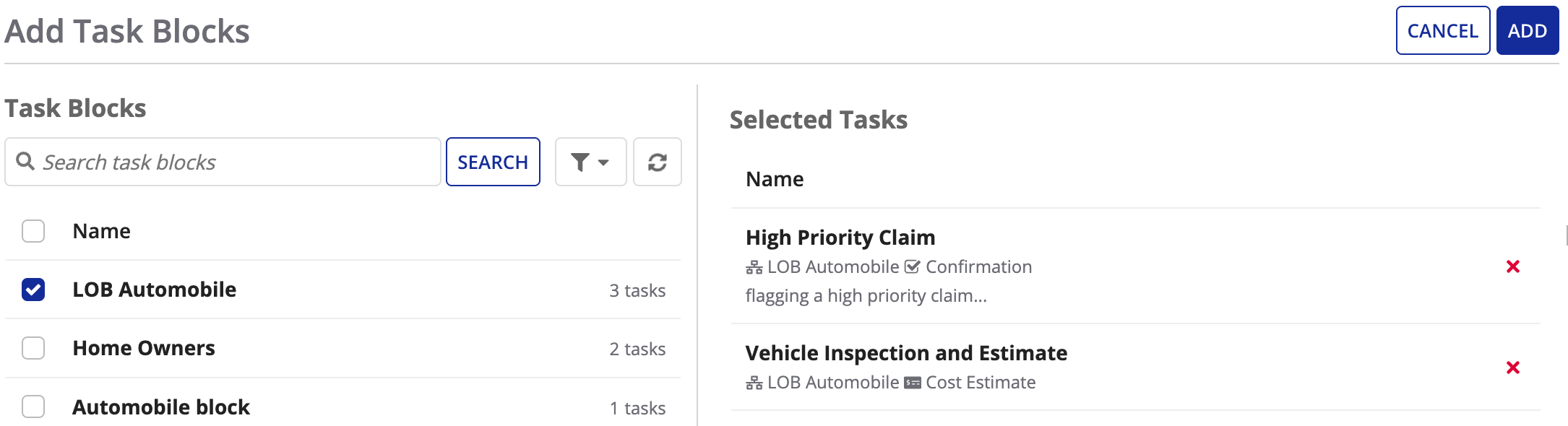 Selecting a Task Block