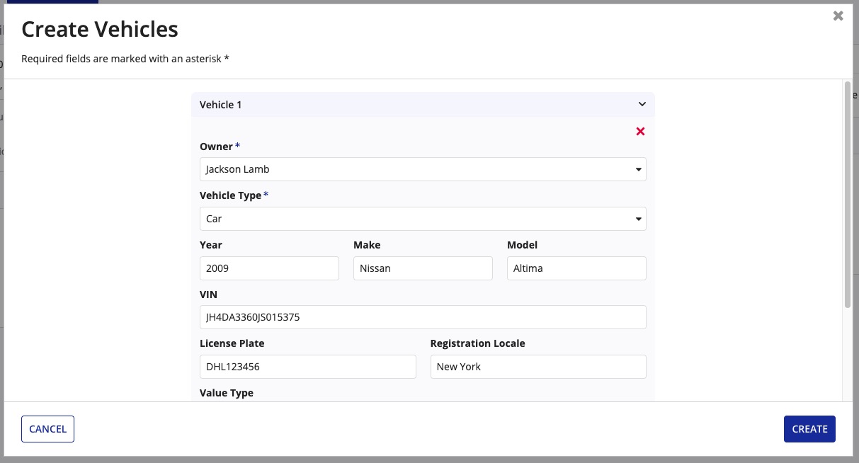 Predefined automobile claim types and supplemental records