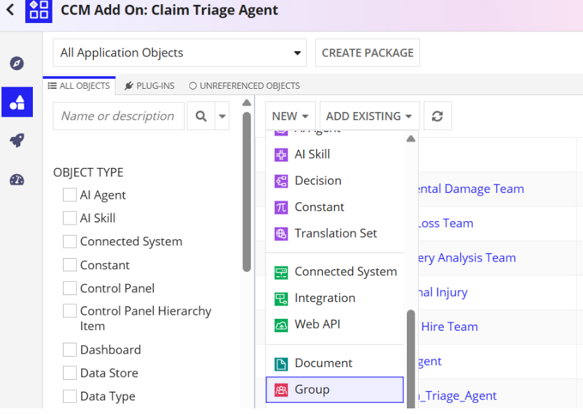 Creating a new operational team group in Appian Designer