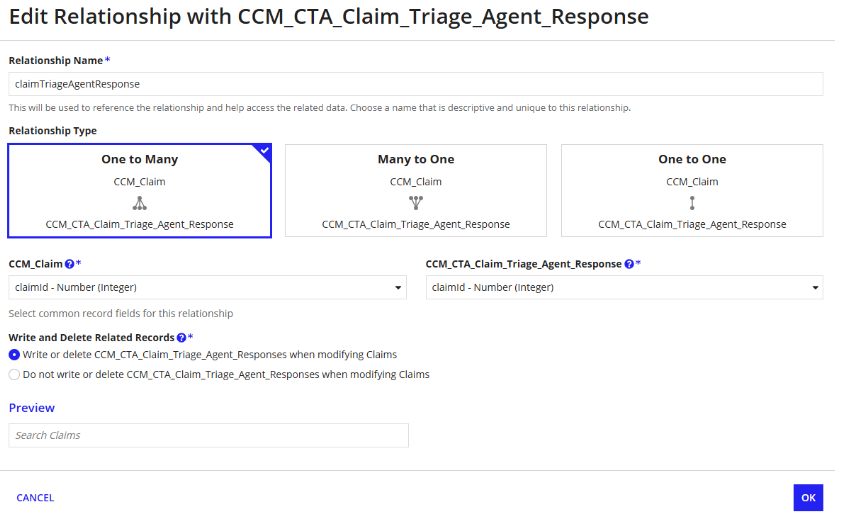 Adding a record relationship for Claim Triage Agent Response