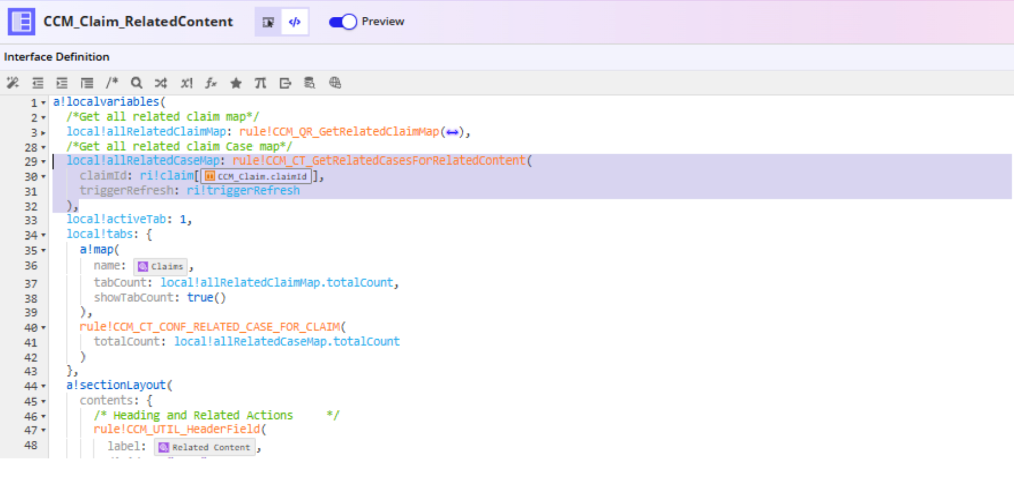 The allRelatedCaseMap local variable added to CCM_Claim_RelatedContent