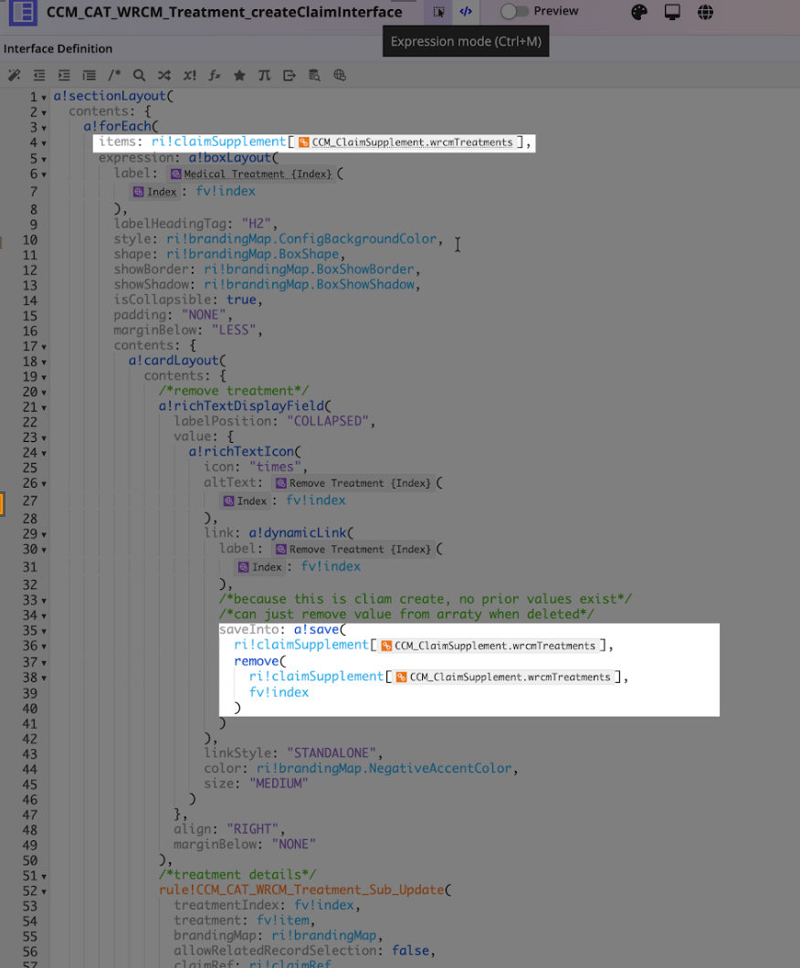Treatment record action interface mapping - part 1