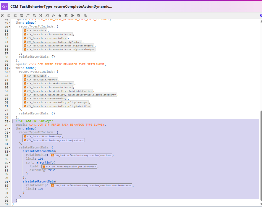 Complete action query fields rule with Survey relationships
