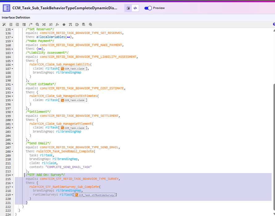 Complete Runtime Survey interface with dynamic display code