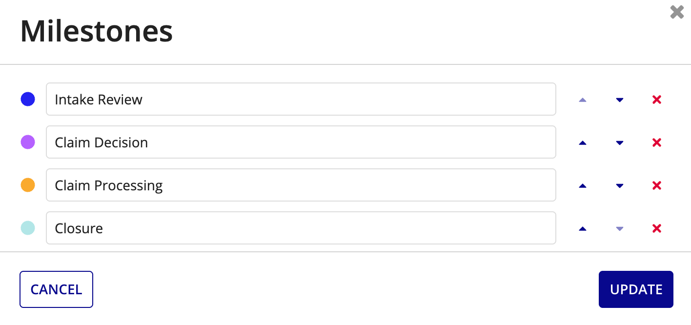 Milestone configuration in the Workflow tab