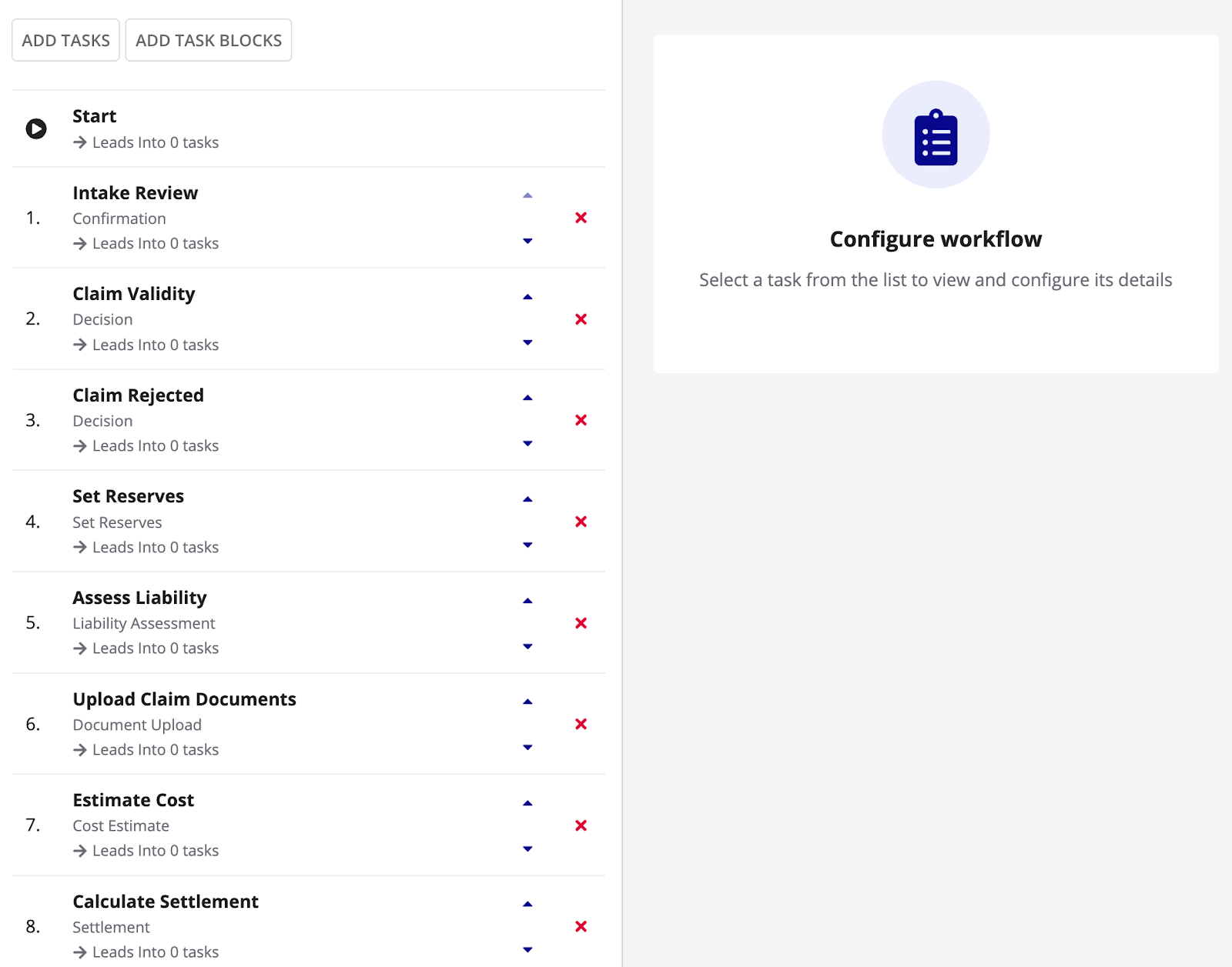 Tasks added to the workflow in the Configure Workflow window